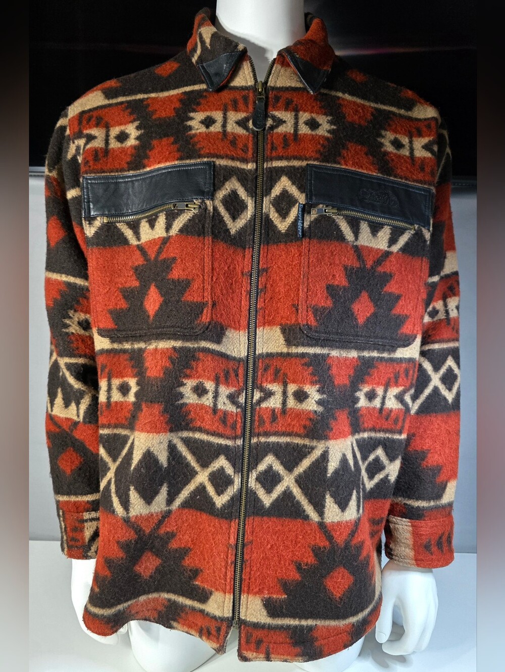 Easyriders Vintage Leather-Trimmed Southwestern/Navajo Wool Jacket Size Medium